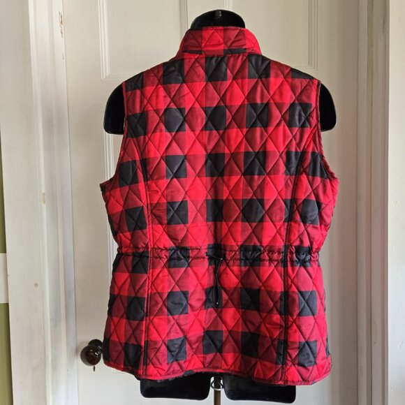 Relativity Women's Lightweight Quilted Vest Size XL Red Black Plaid Zip Front - Picture 2 of 10